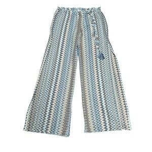 BECCA BY REBECCA Virtue Beach Pants Women's Medium Blue Striped Swim Cover-Up